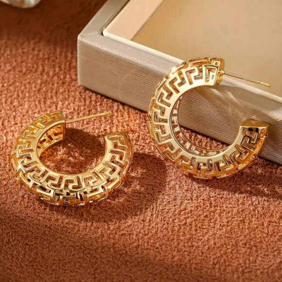 14K Gold Womens Geometric Chunky Semi Hoop Earrings Ladies 14 K Silver Jewelry - Picture 4 of 6